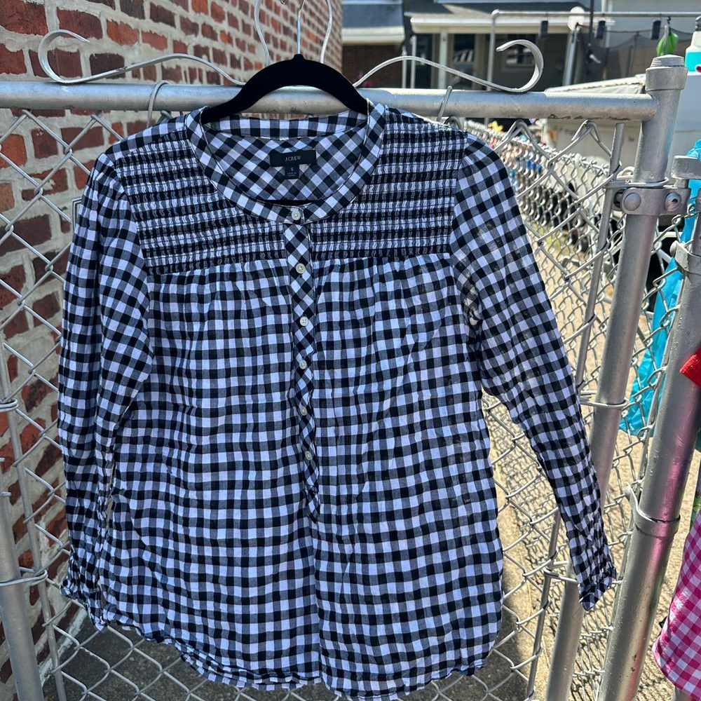 J. Crew Black and White Gingham Top